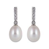 Perlissimo Silver CZ Bar Freshwater Pearl Drop Earrings S01E-0053