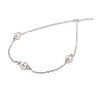 Perlissimo Silver Cubic Zirconia Triple Freshwater Pearl Necklace S01N-0079