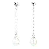 Perlissimo Silver Cultured Freshwater Pearl Heart Chain Drop Earrings SO1E-0010