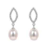 Perlissimo Silver Cubic Zirconia Cultered Freshwater Pearl Drop Earrings S01E-0029