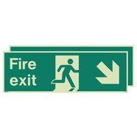 photoluminescent sign fire exit down left right h x w 300 x 900