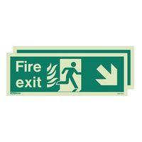 photoluminescent sign htm fire exit down left right h x w 150 x 400