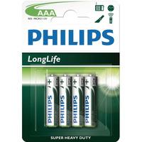 philips longlife aaa zinc carbon battery r03 pack of 4