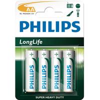 philips longlife aa zinc carbon battery r6 pack of 4