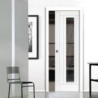 phoenix white single pocket door clear glass