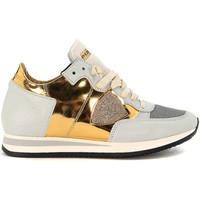 Philippe Model Paris Tropez Sneakers in light grey leather and laminated fabric women\'s Shoes (Trainers) in gold