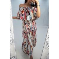 Philly multi printed bardot maxi dress