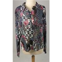 Phase Eight Size L Black Green Pink and Cream Patterned Blouse with Sequins
