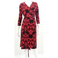 Phase Eight Size 16 Abstract Tonal Red and Brown Midi Wrap Dress