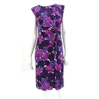 Phase Eight Size Bright Tonal Purples and Pink Floral Gathered Midi Dress