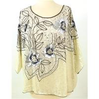 Phase Eight Size M Oversized Sequined Embellished Cream And Silver Top