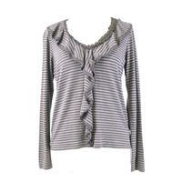 Phase Eight - Size 12 - Smoke & Espresso - Striped Frilled Long Sleeeved Top