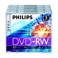 philips dvd rw 4 7gb 120min 4x 5pk jewel case