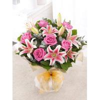 pink rose and lily hand tied