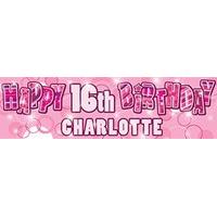 Pink Glitz Age 16 Personalised Party Banner