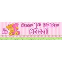 pink bear 1st birthday personalised party banner