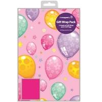 Pink Balloons 2 Sheet Gift Wrap Pack