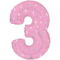 Pink Number 3 Sparkly Foil Balloon