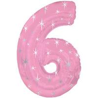 Pink Number 6 Sparkly Foil Balloon