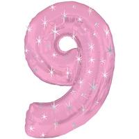 Pink Number 9 Sparkly Foil Balloon