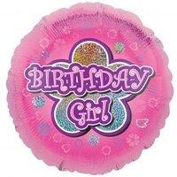 Pink Flowers Birthday Standard Holographic Foil Balloons S40