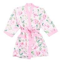 Pink Watercolour Floral Silky Kimono Robe on Pink - Medium