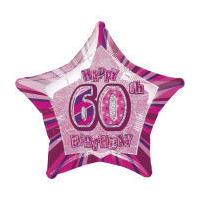 Pink Glitz 60th Birthday Star Foil Helium Balloon