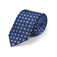 Pink/Blue Flowers on Navy Woven Silk Tie