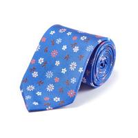 pink flowers on royal printed silk tie