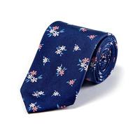 pink flower on navy printed silk tie