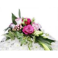 pink purple and white funeral posy