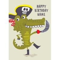 pirate birthday crocodile l personalised birthday card no1021