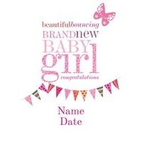 pink baby bunting | personalised new baby card