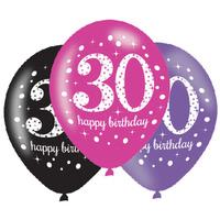 Pink Celebration Age 30 Latex Party Balloons