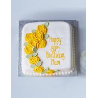 Piped Rose Yellow Square Sponge Cake