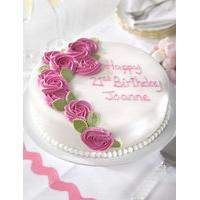 Piped Rose Pink Round Sponge Cake