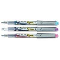 Pilot V4W Fountain Pen Disposable Silver Barrel Iridium Nib (Pink/Violet/Turquoise) Pack of 3 Pens