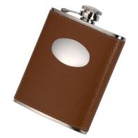 pinder bros tan genuine leather flask 6oz