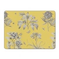 Pimpernel Placemats & Coasters Etchings & Roses Yellow Design, Yellow, PlacematsOnly