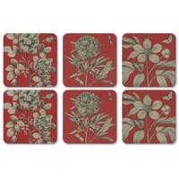 Pimpernel Placemats & Coasters Etchings & Roses Red Design, Red, CoastersOnly