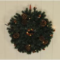 Pine & Cones 38cm Christmas Wreath with 20 LED Lights