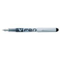 Pilot V4W Fountain Pen Disposable Silver Barrel Iridium Nib (Black) (Pack of 12)