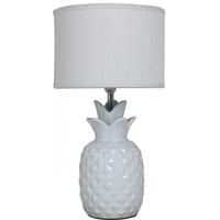 Pineapple Ivory Table Lamp with White Linen Shade