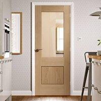 Piacenza Oak 1 Panel Flush Door with Groove Design and Clear Safe Glass