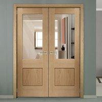 piacenza oak 1 panel flush door pair with deep groove design and clear ...