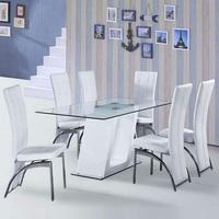 Pisa Glass Dining Table In White Gloss And 6 Ravenna White Chair