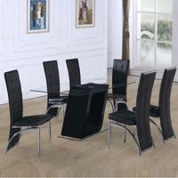 pisa glass dining table in black gloss and 6 ravenna black chair