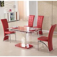 Picasso 4 Seater Extending Glass Dining Set In Red And Clear