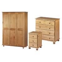 Pickwick 3 Door Hanging Wardrobe, 4 Drawer Chest and 3 Drawer Bedside Set