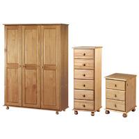 Pickwick 3 Door Hanging Wardrobe, 6 Drawer Chest and 3 Drawer Bedside Set